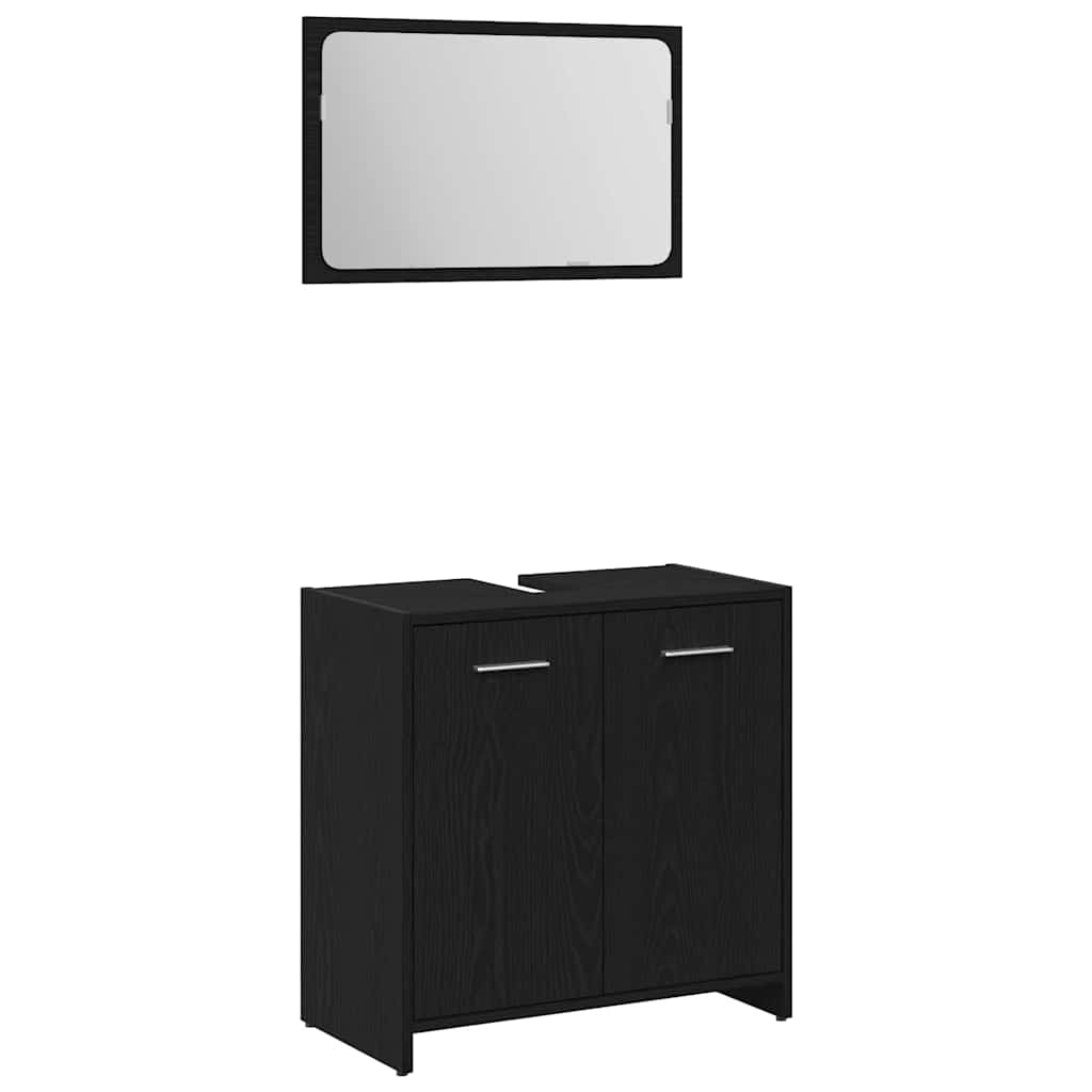 Badrumsmöbelset 3 St Svart Ek 30 X 30 X 95 Cm Konstruerat Trä