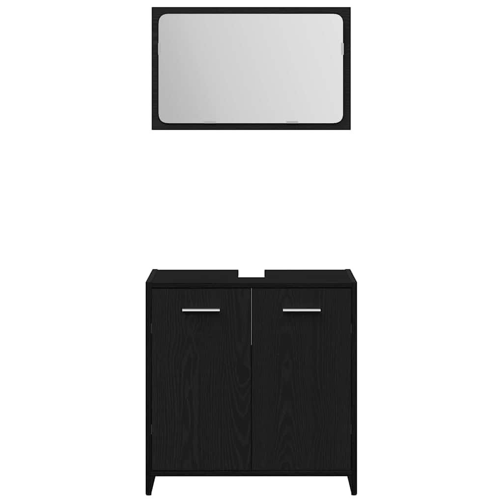 Badrumsmöbelset 3 St Svart Ek 30 X 30 X 95 Cm Konstruerat Trä