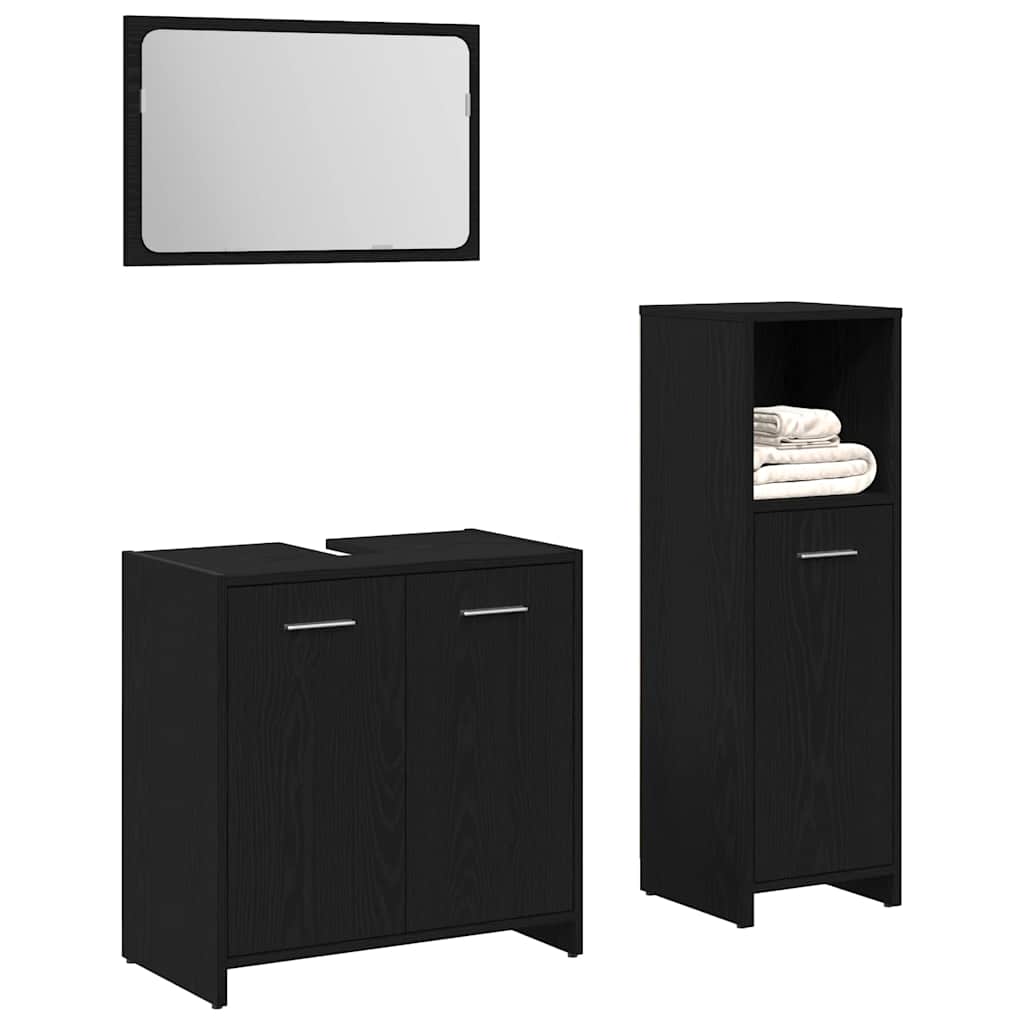 Badrumsmöbelset 3 St Svart Ek 30 X 30 X 95 Cm Konstruerat Trä