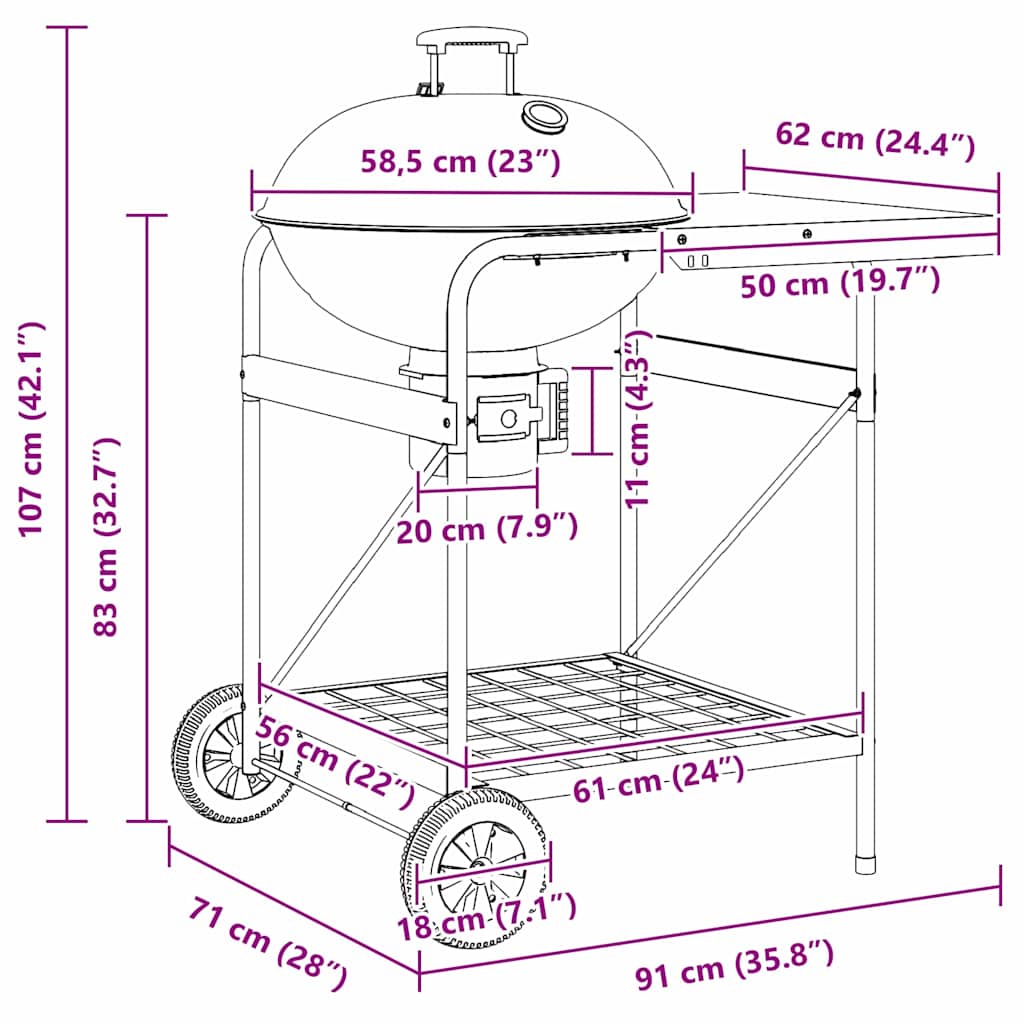 Utomhusgrill Med Hjul Svart 91 X 71 X 107 Cm Metall