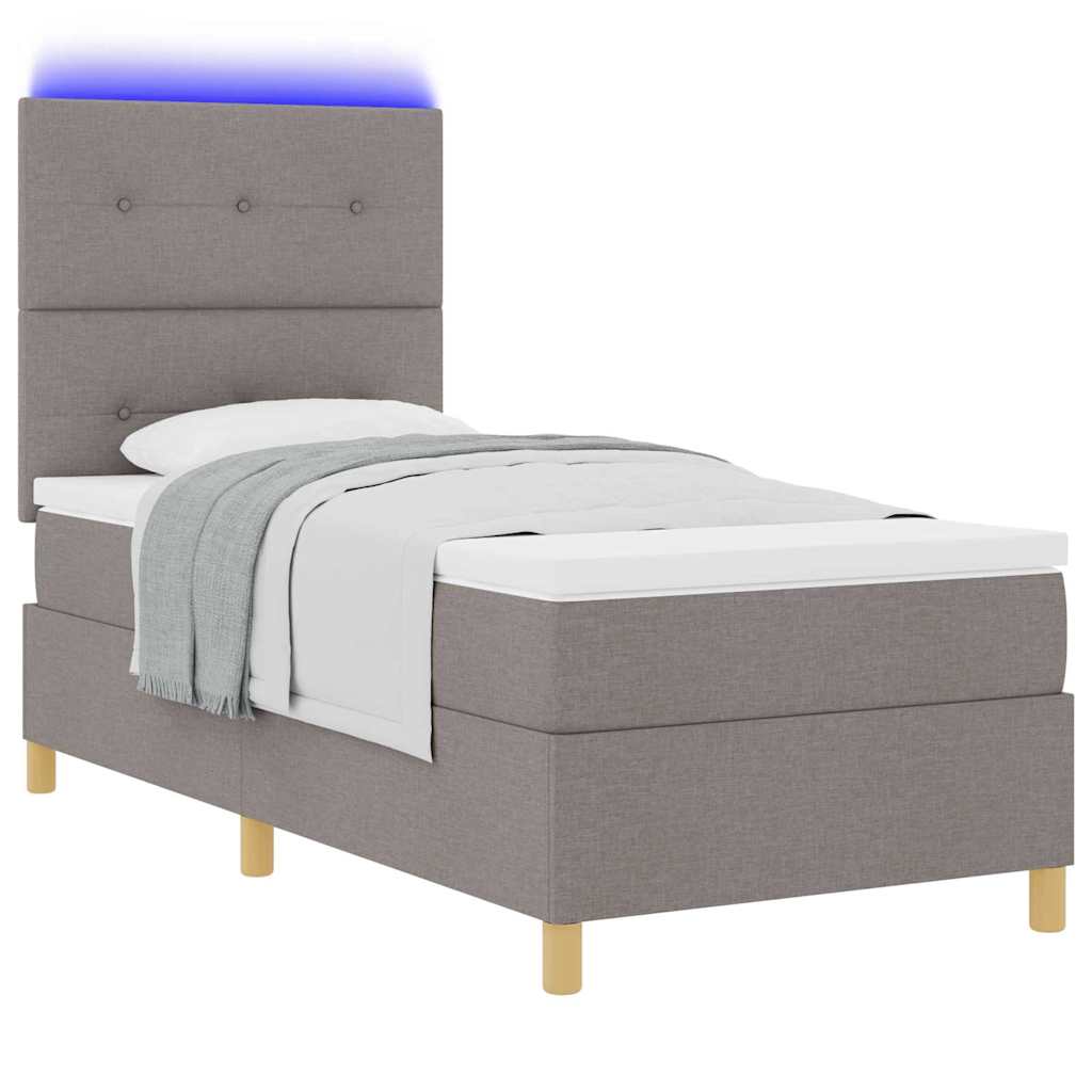 Led Box Säng Med Huvudgavel Taupe 80 X 200 Cm Tyg
