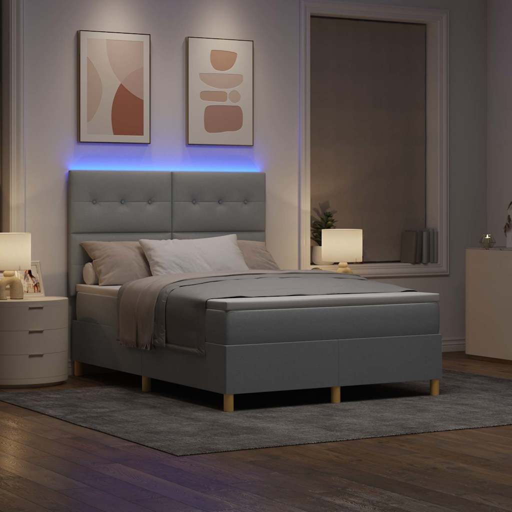 Led Box Säng Med Huvudgavel Ljusgrå 140 X 190 Cm Tyg
