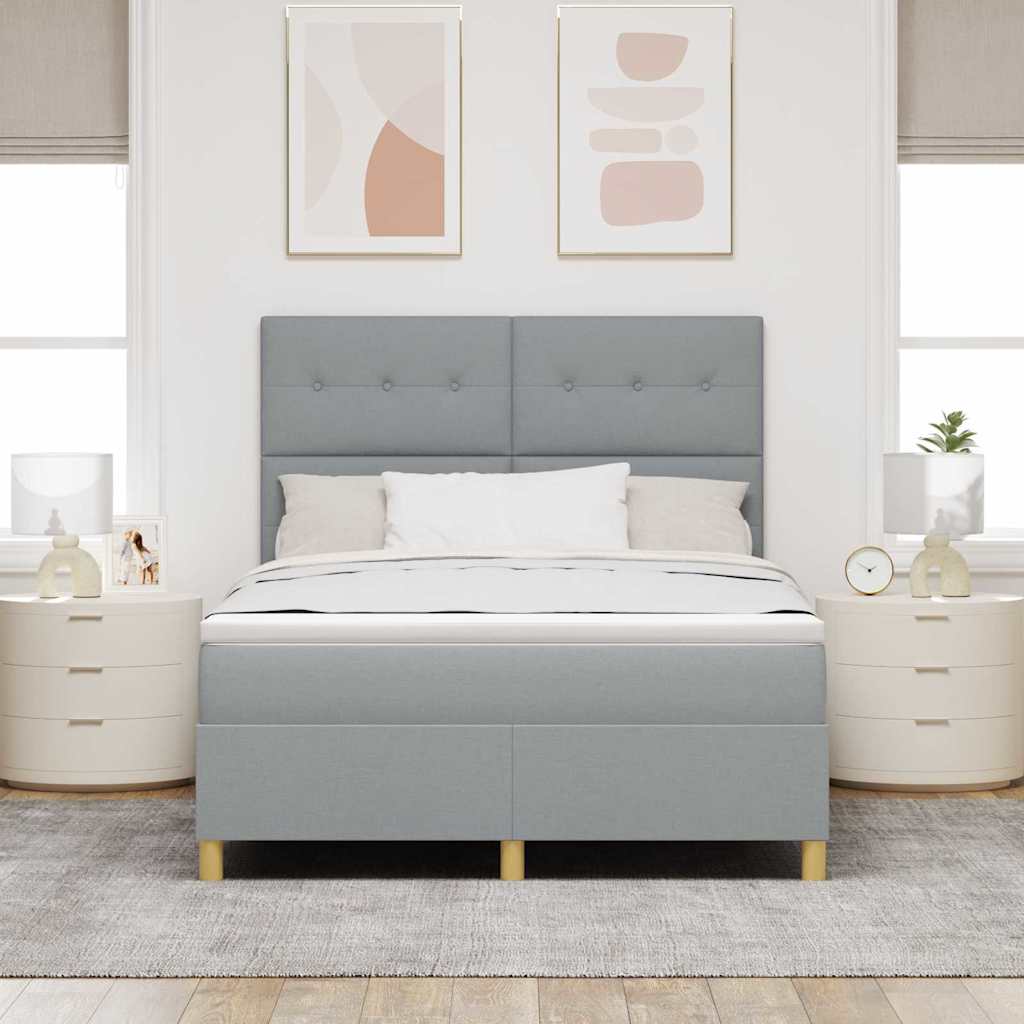 Led Box Säng Med Huvudgavel Ljusgrå 140 X 190 Cm Tyg
