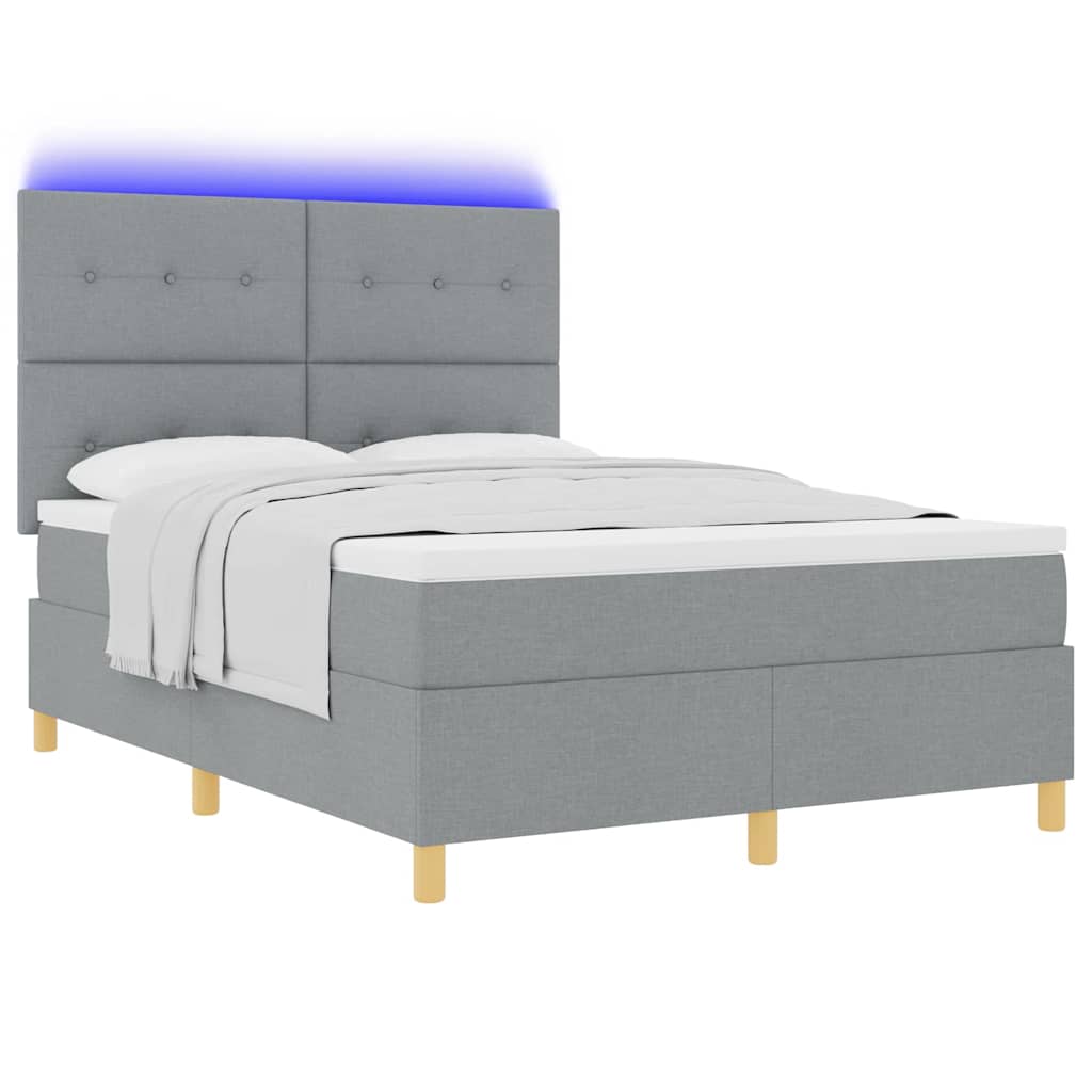 Led Box Säng Med Huvudgavel Ljusgrå 140 X 190 Cm Tyg