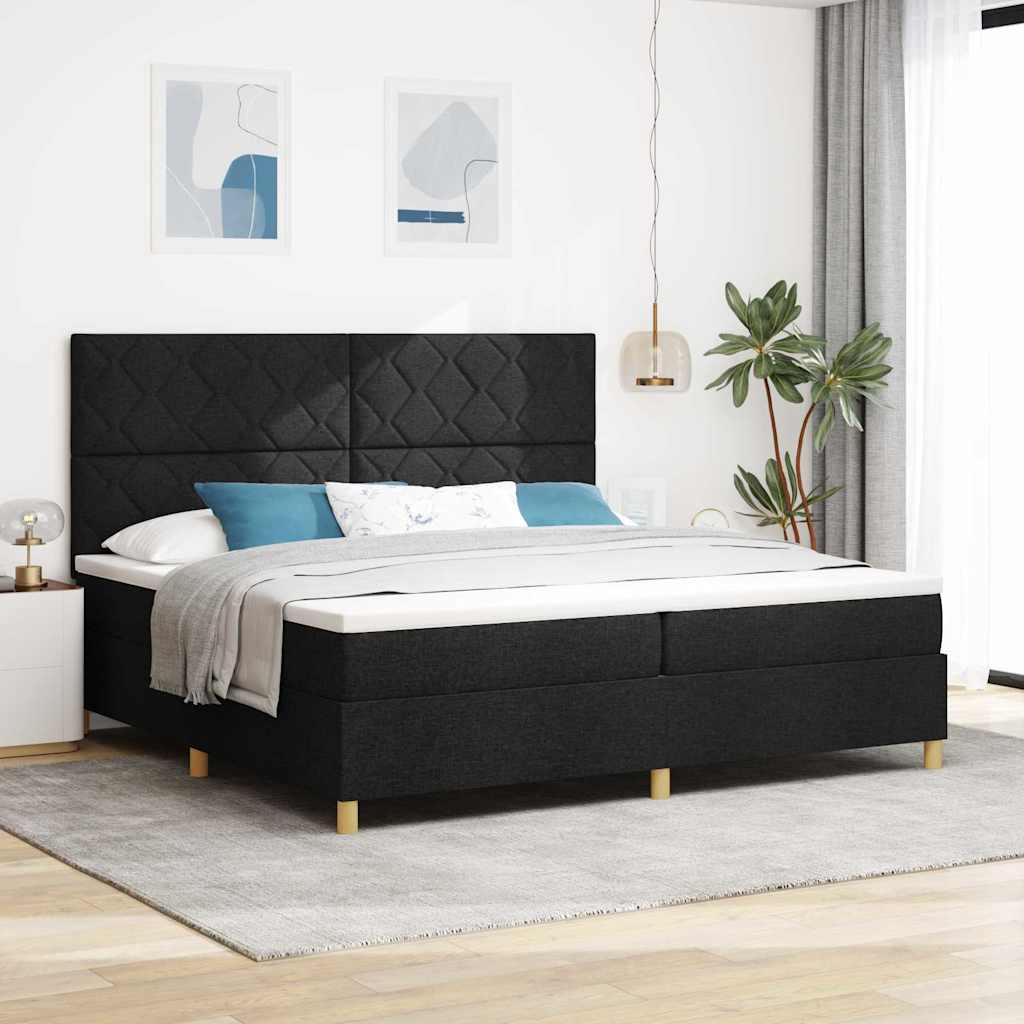 Led Box Säng Med Huvudgavel Svart 200 X 200 Cm Tyg