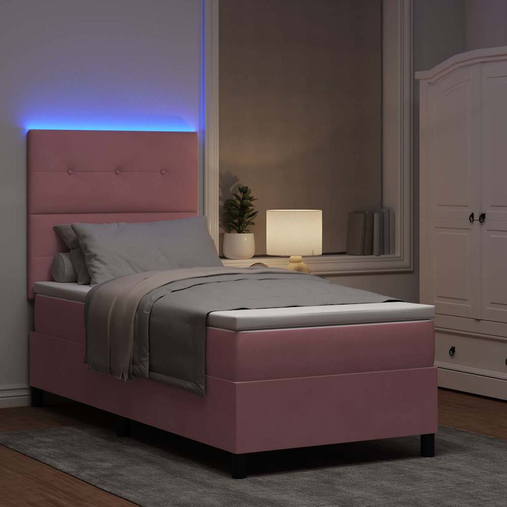 Led Box Säng Med Huvudgavel Rosa 100 X 200 Cm Sammet