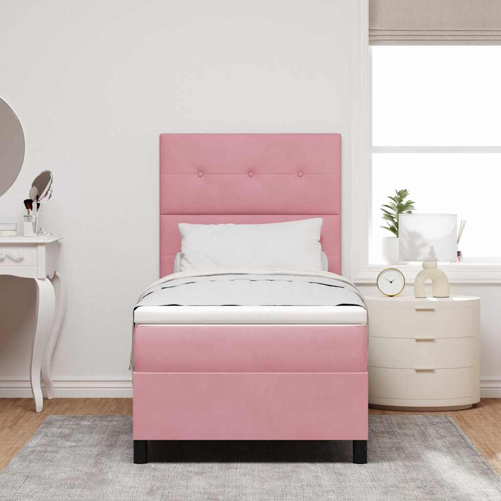 Led Box Säng Med Huvudgavel Rosa 100 X 200 Cm Sammet