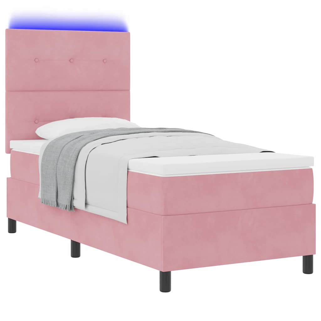 Led Box Säng Med Huvudgavel Rosa 100 X 200 Cm Sammet