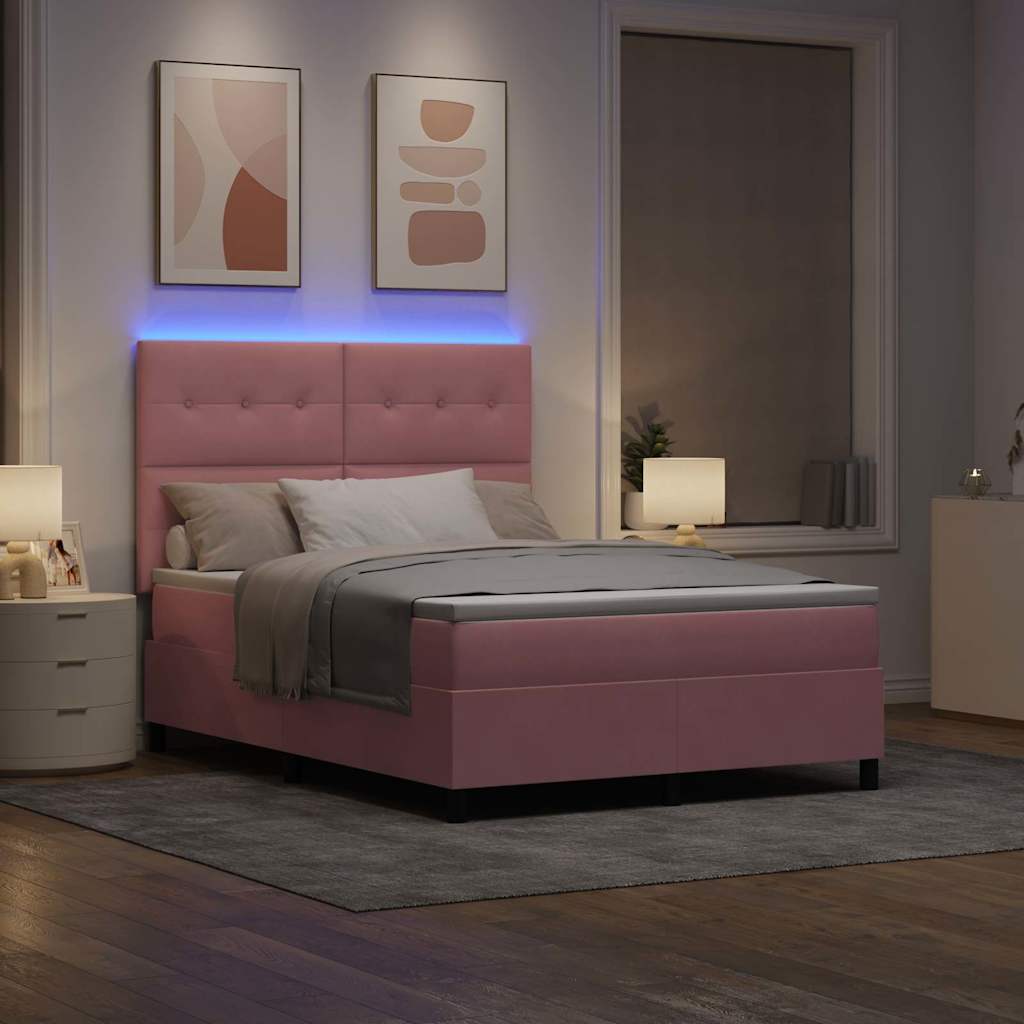 Led Box Säng Med Huvudgavel Rosa 140 X 190 Cm Sammet