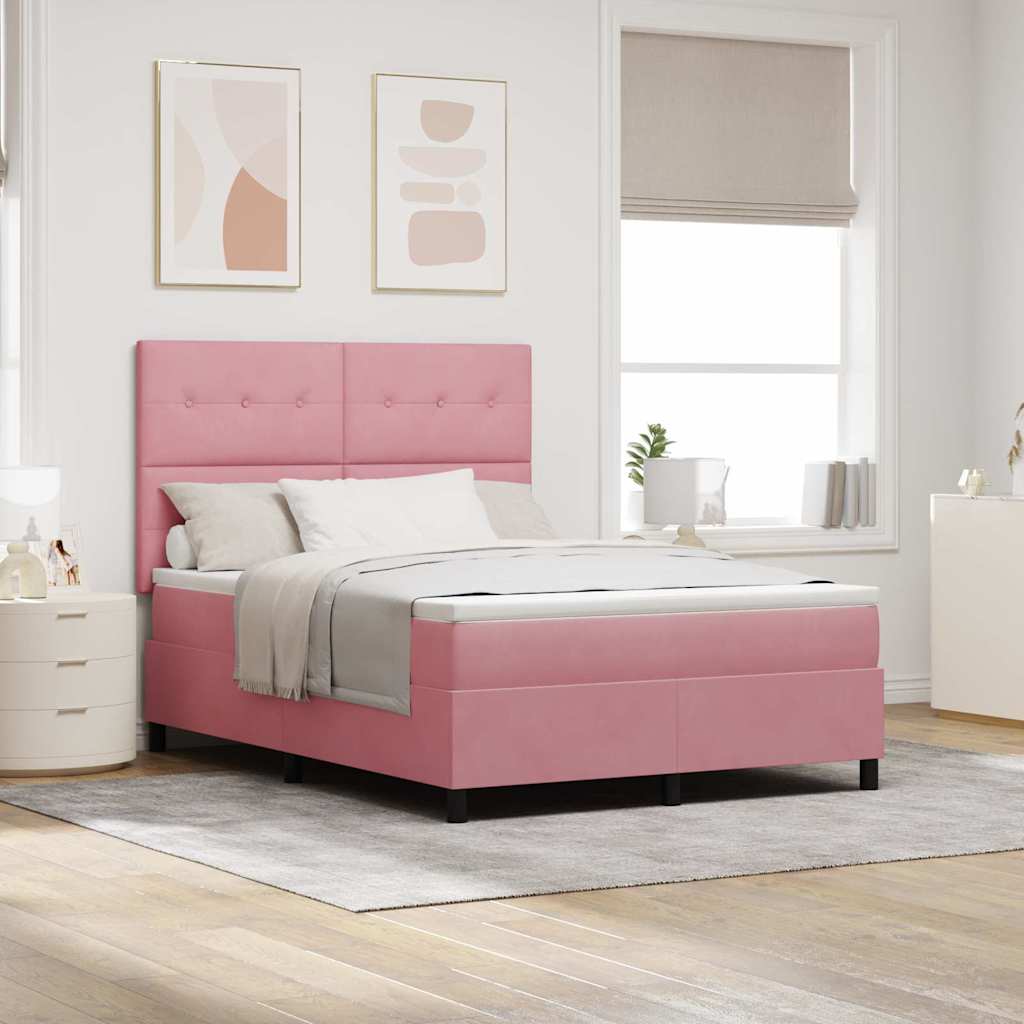 Led Box Säng Med Huvudgavel Rosa 140 X 190 Cm Sammet