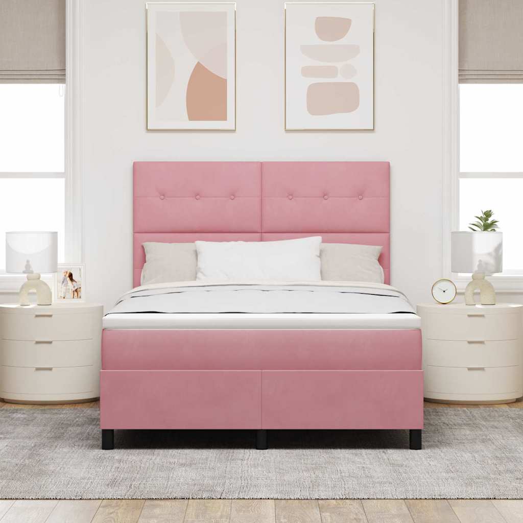 Led Box Säng Med Huvudgavel Rosa 140 X 190 Cm Sammet