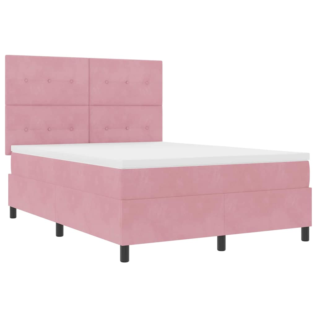 Led Box Säng Med Huvudgavel Rosa 140 X 190 Cm Sammet
