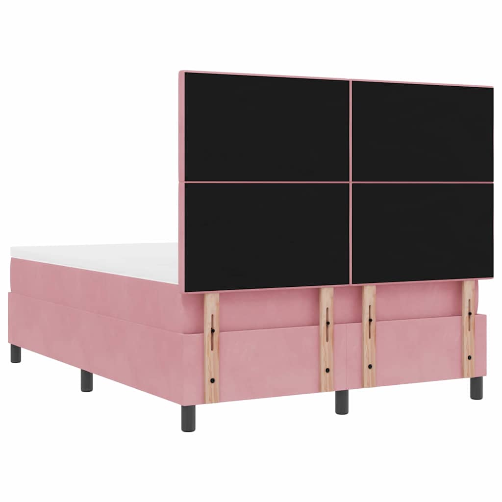 Led Box Säng Med Huvudgavel Rosa 140 X 190 Cm Sammet