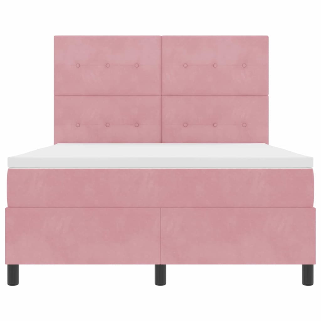 Led Box Säng Med Huvudgavel Rosa 140 X 190 Cm Sammet