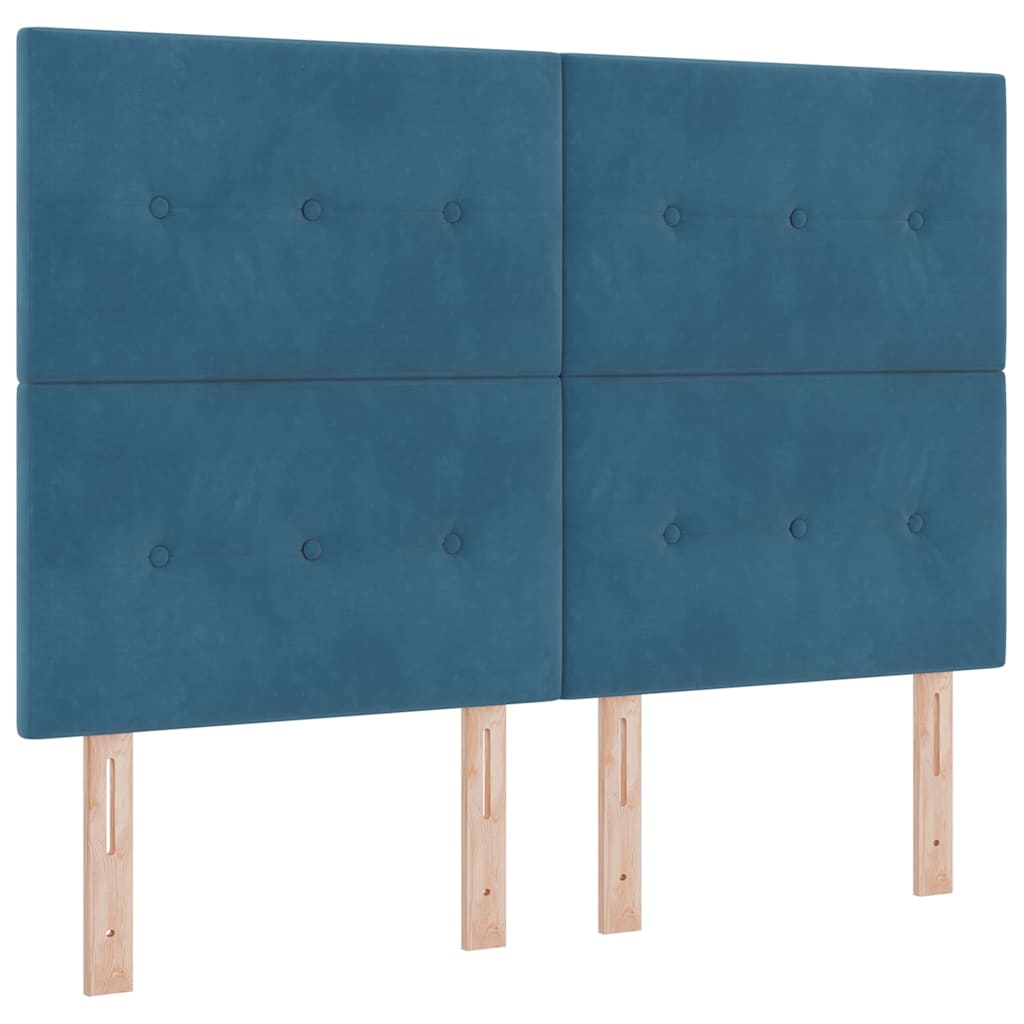 Led Box Säng Med Huvudgavel Mörkblå 160 X 200 Cm Sammet