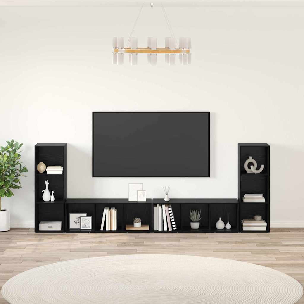 Tv-Bänkset 4 Pcs Svart Ek Konstruerat Trä