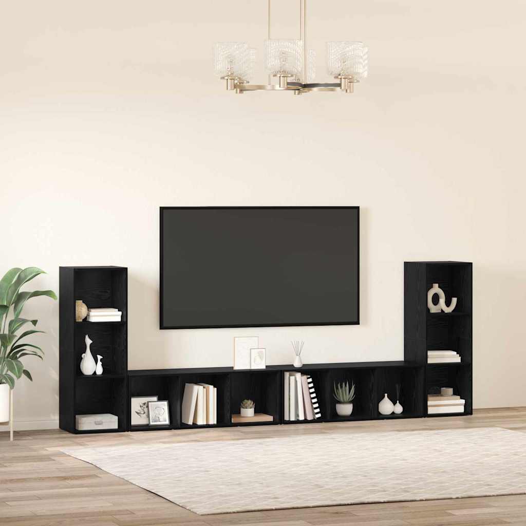 Tv-Bänkset 4 Pcs Svart Ek Konstruerat Trä