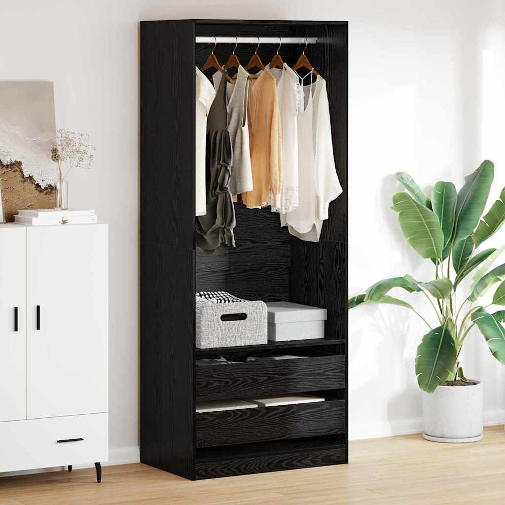 Garderob Svart Ek 80 X 50 X 200 Cm Konstruerat Trä