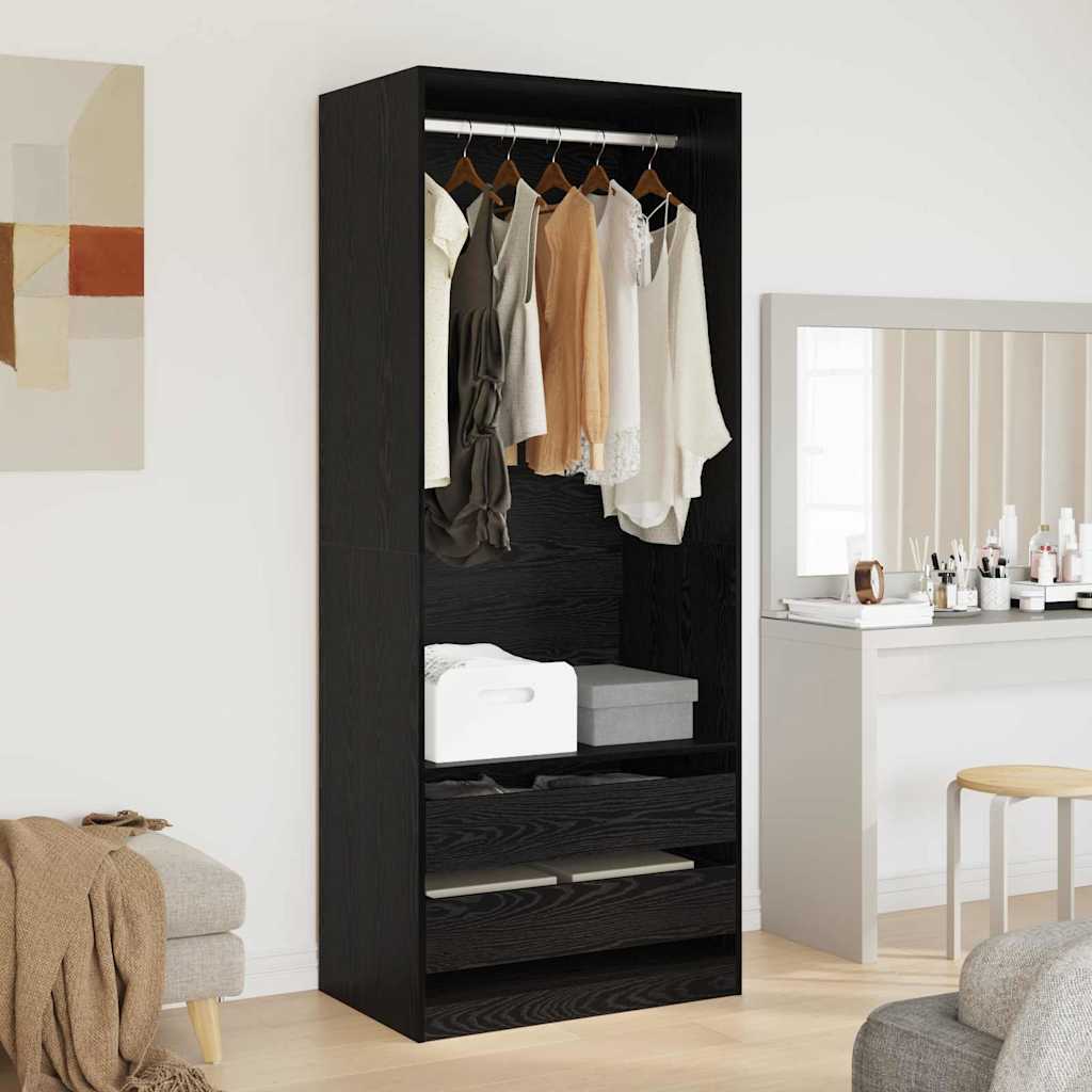 Garderob Svart Ek 80 X 50 X 200 Cm Konstruerat Trä