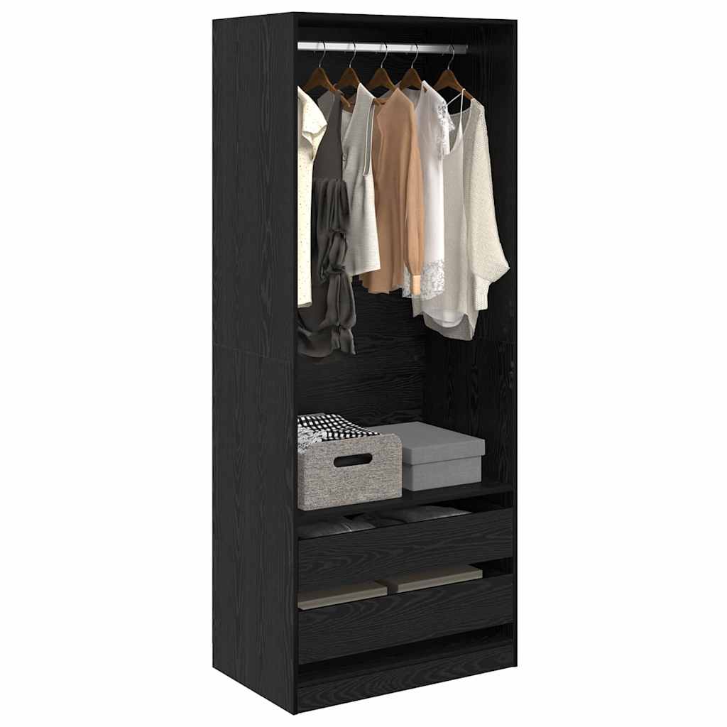 Garderob Svart Ek 80 X 50 X 200 Cm Konstruerat Trä