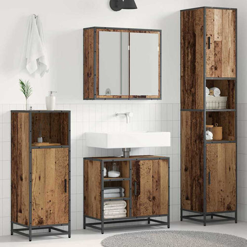 Badrumsmöbelset Med Hylla 3 Pcs Gammalt Trä Konstruerat Trä