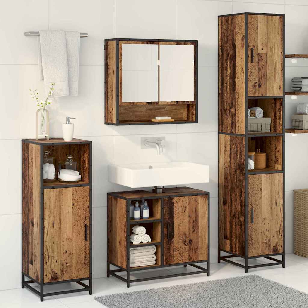 Badrumsmöbelset Med Hylla 3 Pcs Gammalt Trä Konstruerat Trä