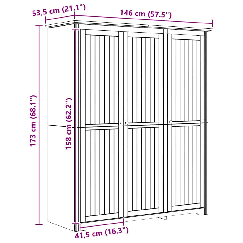Garderob Bodo Honung Brun 146 X 53,5 X 173 Cm Konstruerat Trä