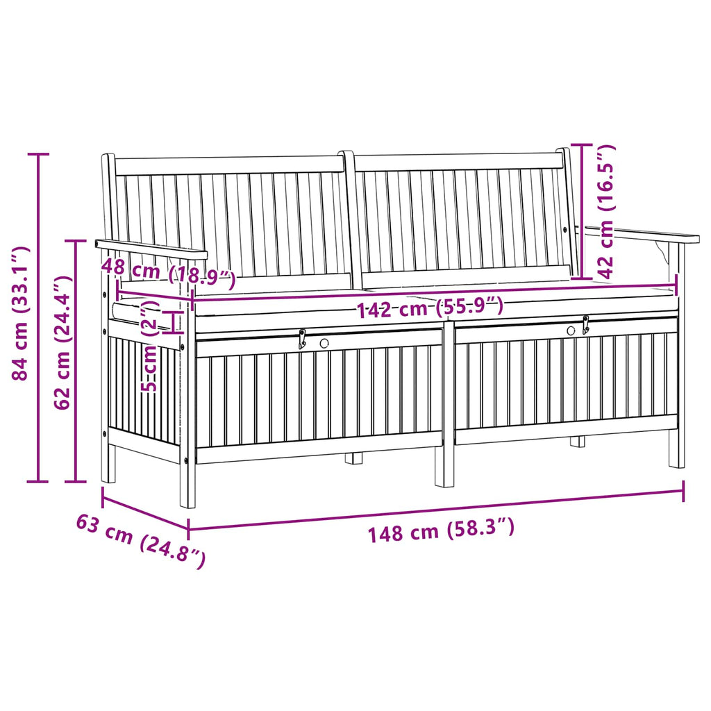 Förvaringsbänk 2 -Seater 148 X 63 X 84 Cm Rektangulär