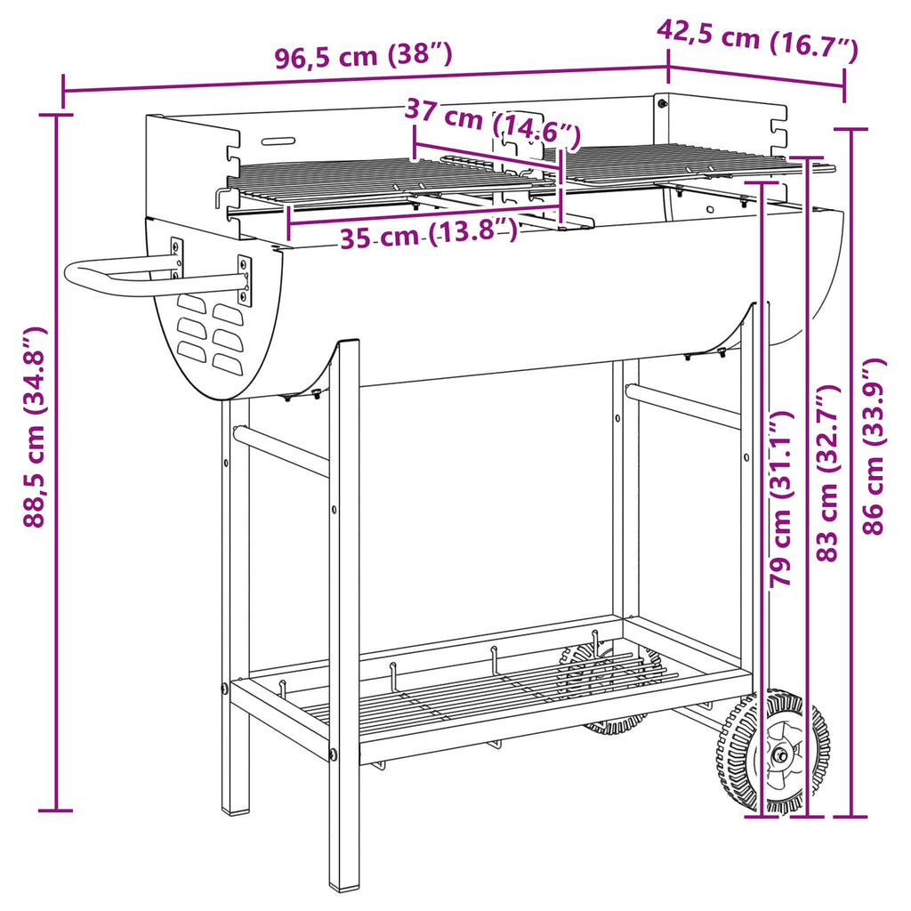 Kolgrill 96,5 X 42,5 X 88,5 Cm Svart