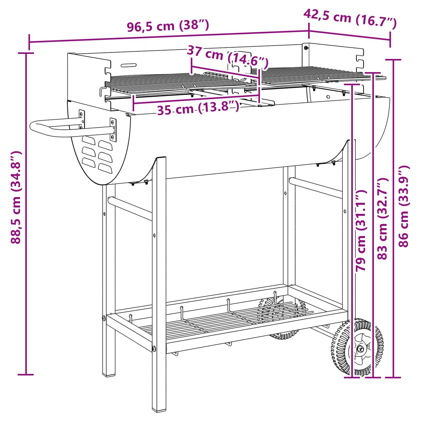 Kolgrill 96,5 X 42,5 X 88,5 Cm Svart