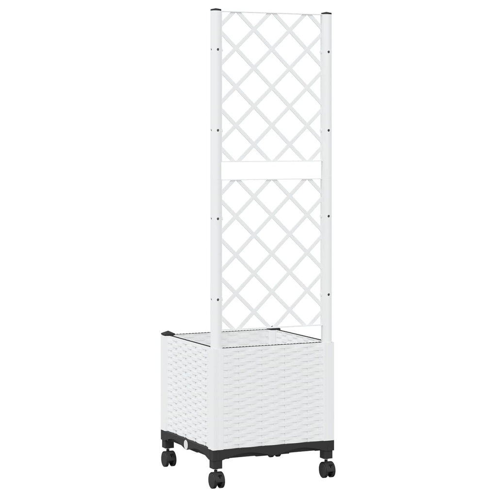 Trädgårdsplanterare Med Spaljé Och Hjul Vit 40 X 40 X 146 Cm Pp