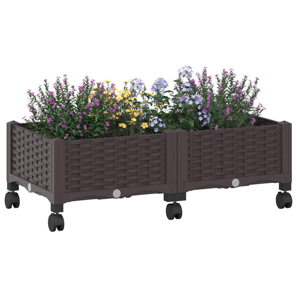 Trädgårdsplanterare Med Hjul Brun 80 X 40 X 29 Cm Pp