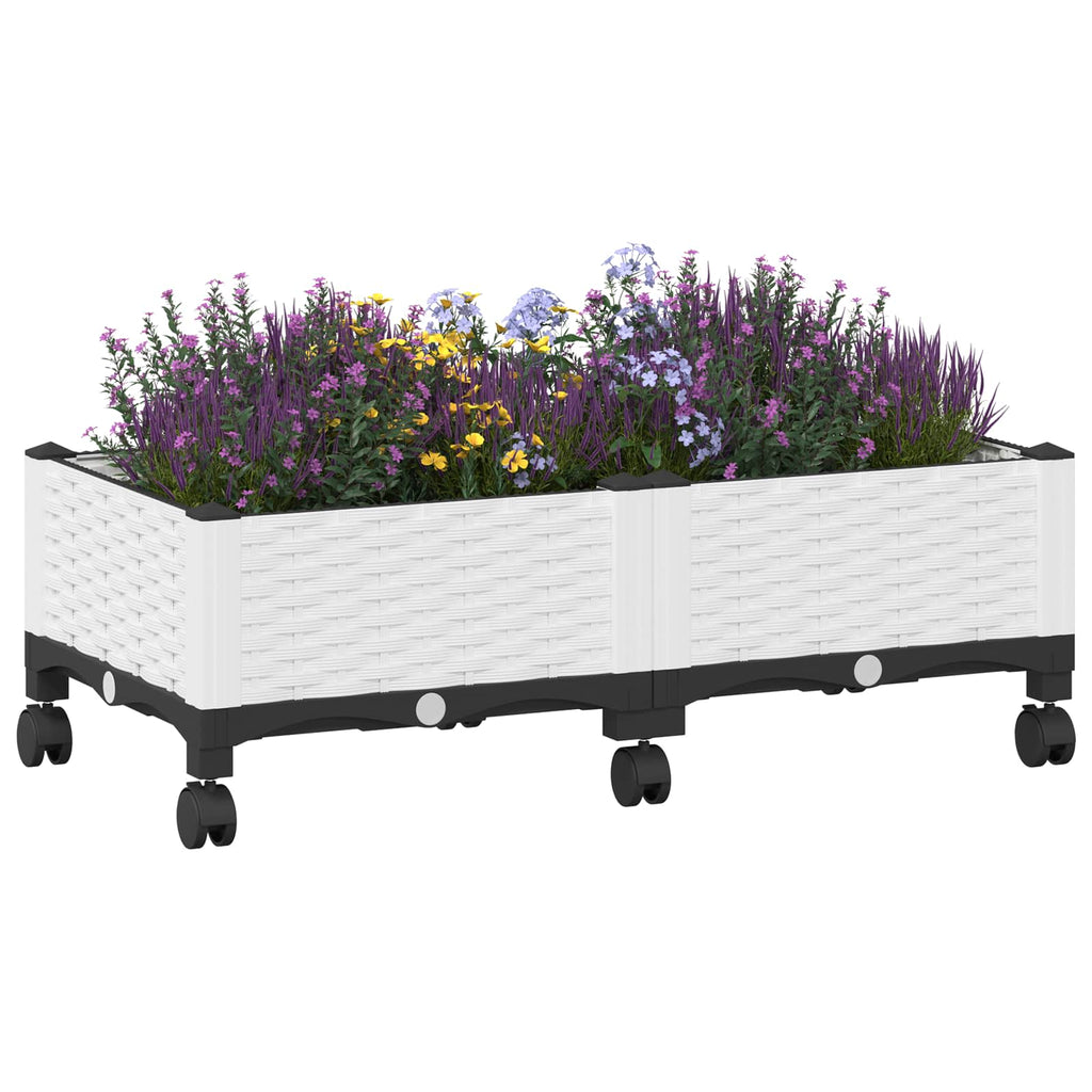 Trädgårdsplanterare Med Hjul Vit 80 X 40 X 33 Cm Pp