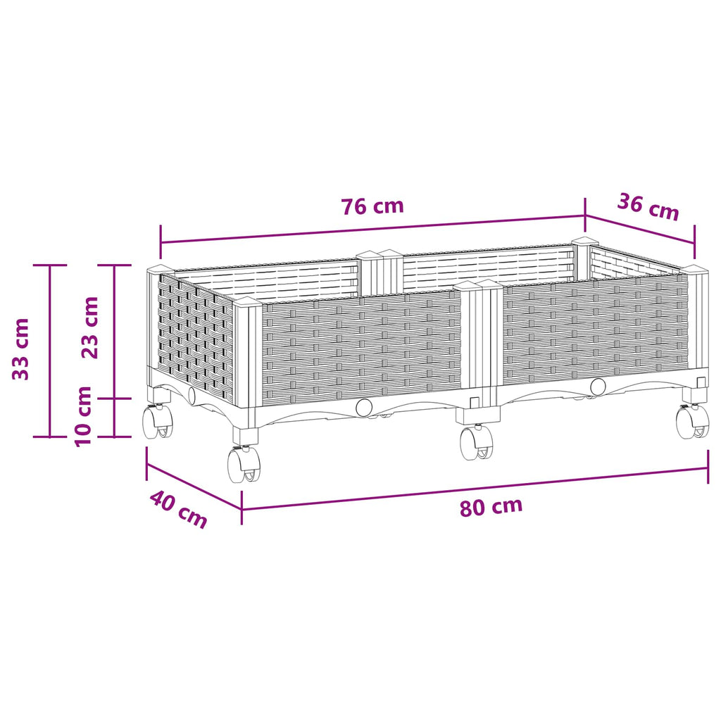 Trädgårdsplanterare Med Hjul Vit 80 X 40 X 33 Cm Pp