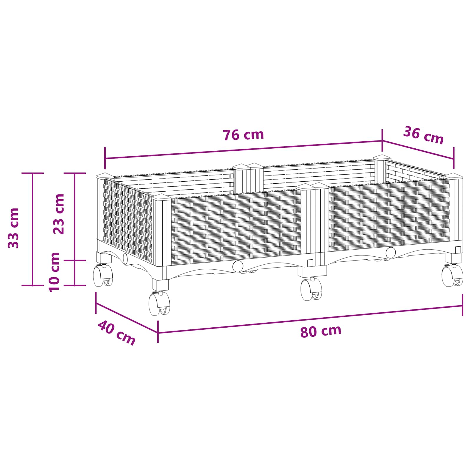 Trädgårdsplanterare Med Hjul Vit 80 X 40 X 33 Cm Pp