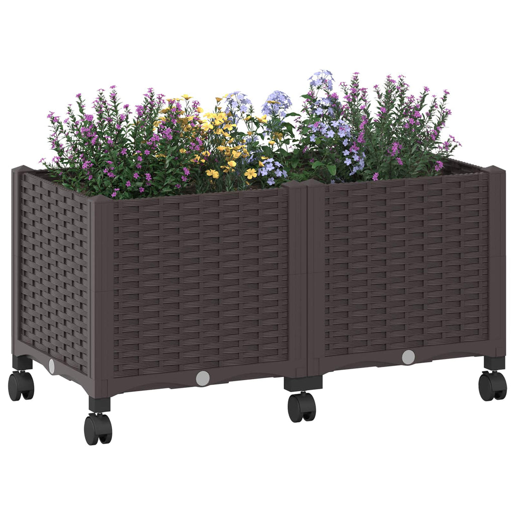Trädgårdsplanterare Med Hjul Brun 80 X 40 X 44 Cm Pp