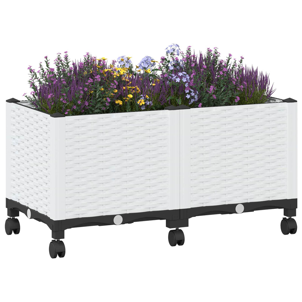 Trädgårdsplanterare Med Hjul Vit 80 X 40 X 48 Cm Pp