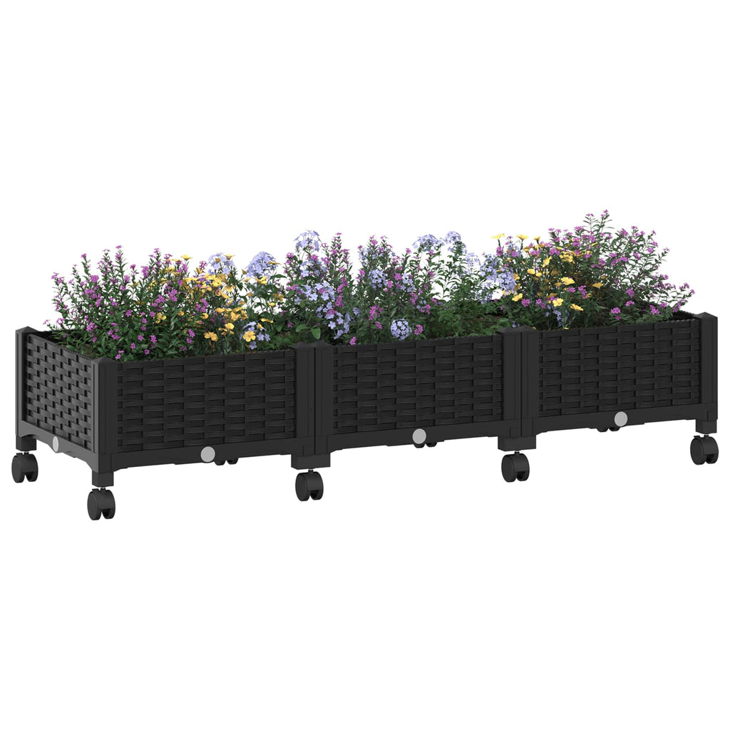 Trädgårdsplanterare Med Hjul Svart 120 X 40 X 29 Cm Pp