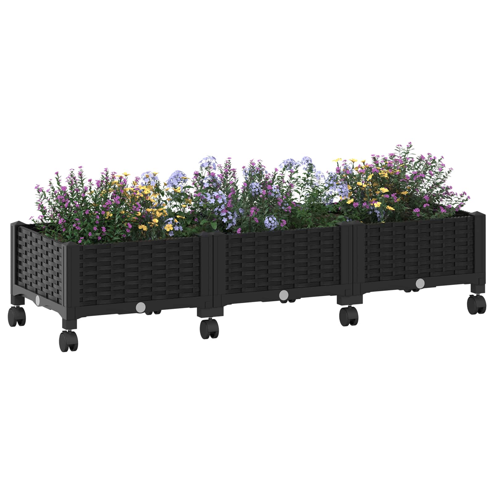 Trädgårdsplanterare Med Hjul Svart 120 X 40 X 29 Cm Pp