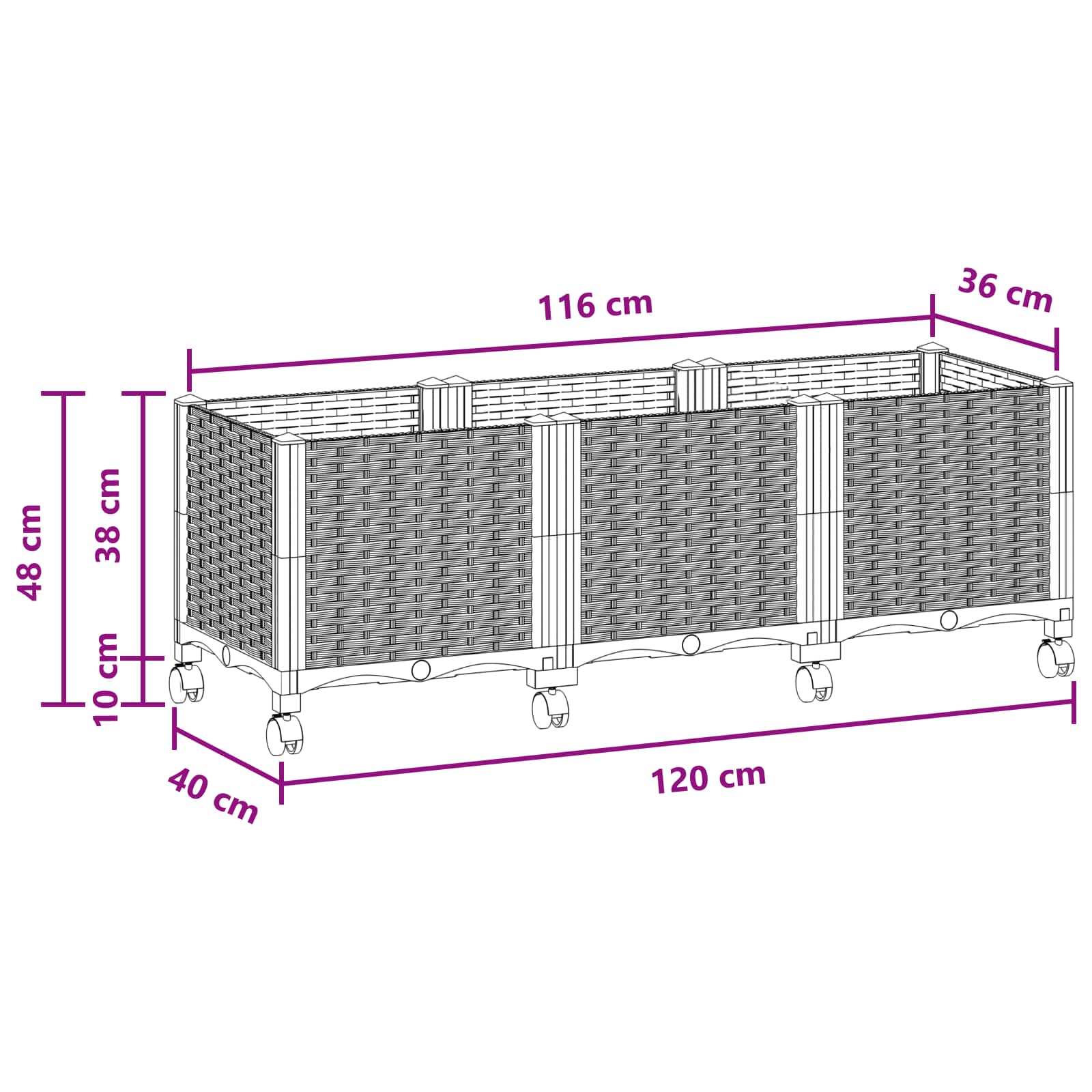 Trädgårdsplanterare Med Hjul Brun 120 X 40 X 44 Cm Pp