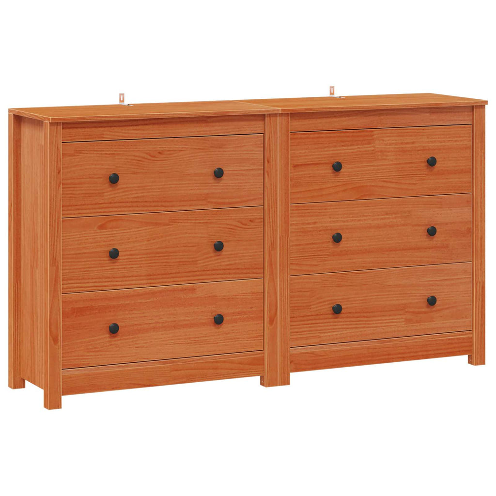 Sideboard Med Låda 2 Pcs Vaxbrun 140 X 35 X 80 Cm Massivt Furu