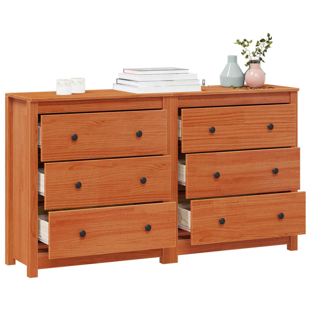 Sideboard Med Låda 2 Pcs Vaxbrun 140 X 35 X 80 Cm Massivt Furu