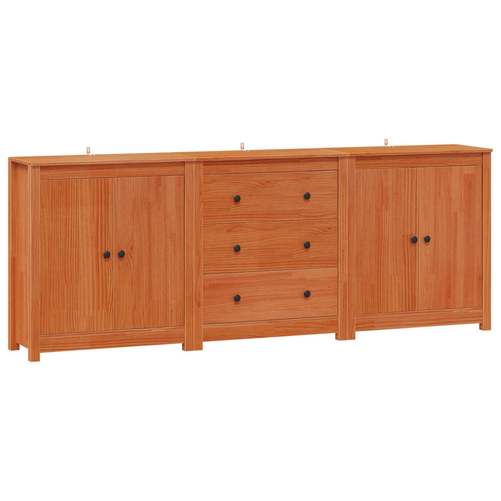 Sideboard Med Låda 3 Pcs Vaxbrun Massivt Furu