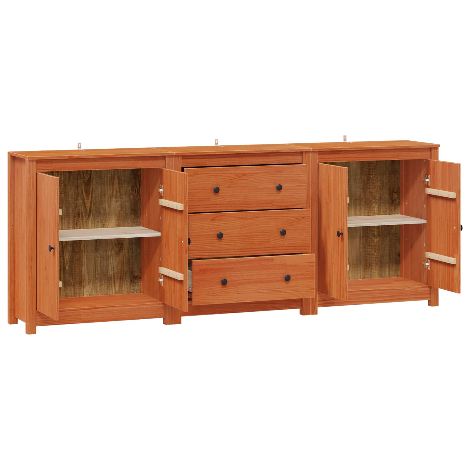 Sideboard Med Låda 3 Pcs Vaxbrun Massivt Furu