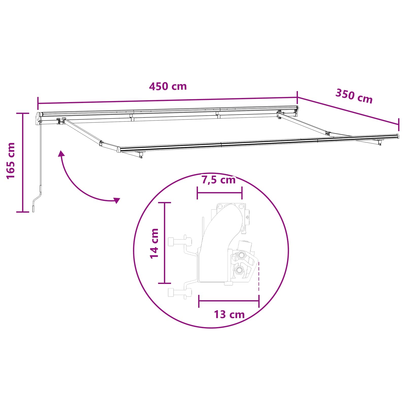 Utdragbar Markis Taupe 450 × 350 Cm Polyester Och Aluminium