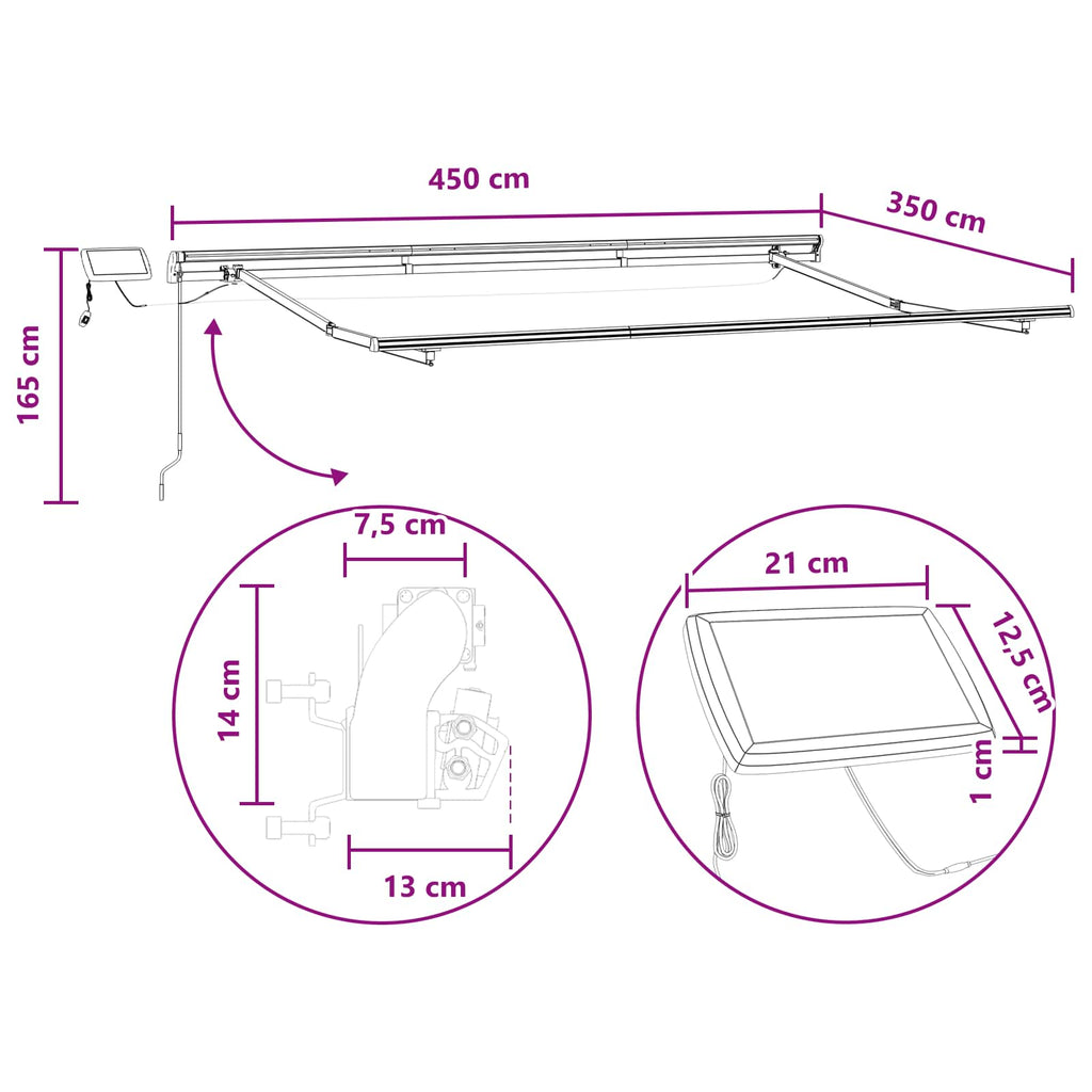 Utdragbar Markis Taupe 450 × 350 Cm Duk Och Aluminium