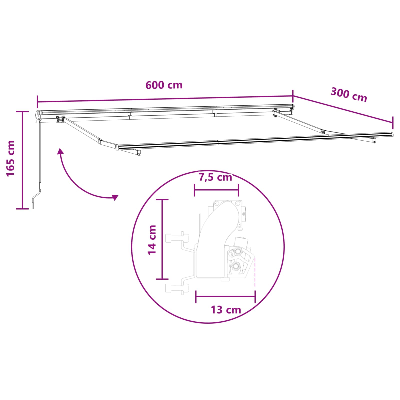 Utdragbar Markis Taupe 600 × 300 Cm Polyester Och Aluminium