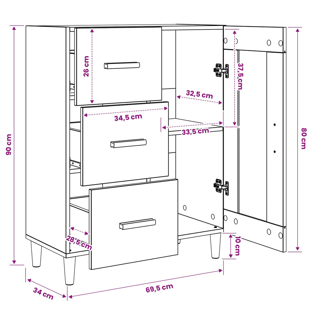Sideboard Gammalt Trä 69,5 X 34 X 90 Cm Konstruerat Trä