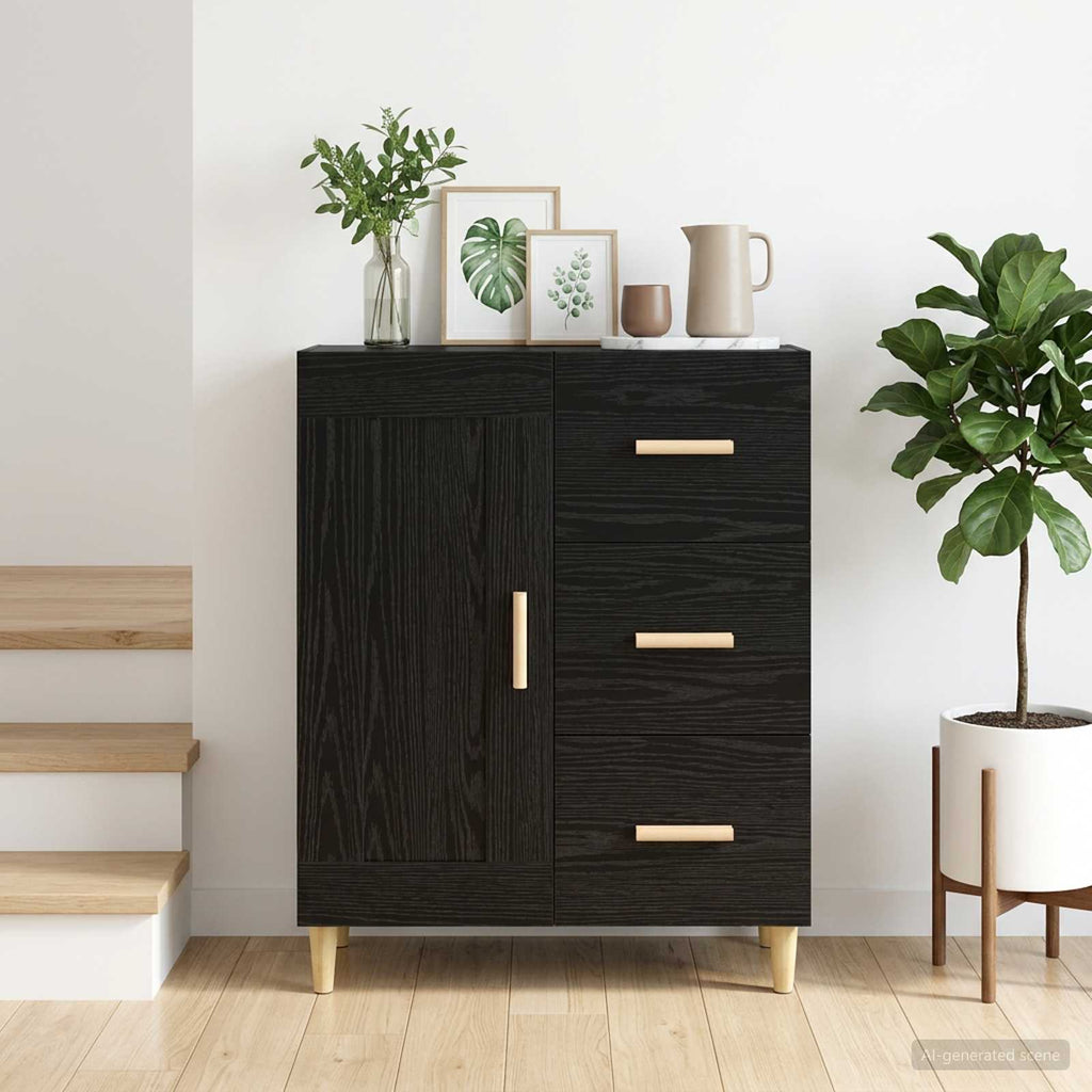 Sideboard Svart Ek 69,5 X 34 X 90 Cm Konstruerat Trä