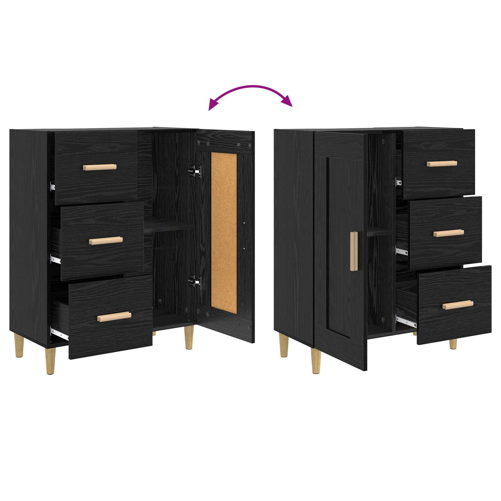 Sideboard Svart Ek 69,5 X 34 X 90 Cm Konstruerat Trä